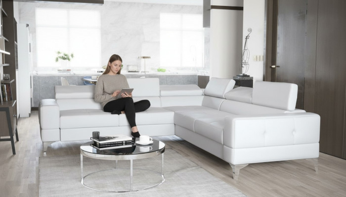 Eckcouch Wunnzëmmer L Form Couch Design Polsterung Textil Modern Couchelen