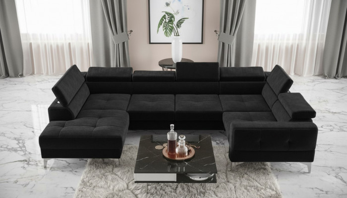 Modern Luxus Automateschen Ecksofa Stoff U-Form Couche Textil Schwaarz Elegant Nei