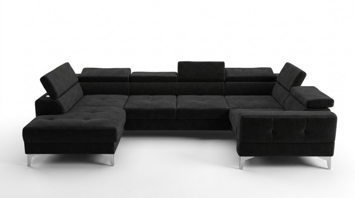 Modern Luxus Automateschen Ecksofa Stoff U-Form Couche Textil Schwaarz Elegant Nei