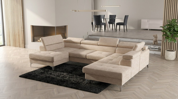 Modernen Design Gepolstert Couch Wunnzëmmer Ecksofa U-Form Lieder Holz Nei