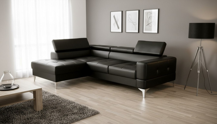 L-Form Miwweldesign Schwaarzt Lieder Holz Neien Modern Luxus Italien Eckcouch Sofae.