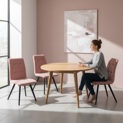 Stull Set 4x Still Textil Polster Lehn Massiv Holz Iesszëmmer Sëtz Miwwelen Holz