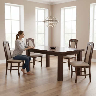 Iesszëmmer Set Holz Lehn Lieder Textil Nei Stull Grupp 4x Still Set Wunn.