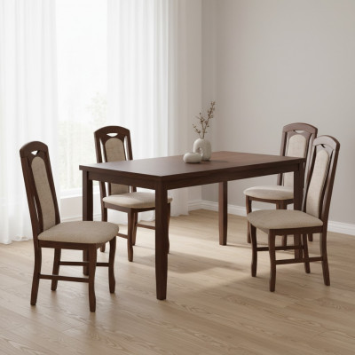 Iesszëmmer Set Holz Lehn Lieder Textil Nei Stull Grupp 4x Still Set Wunn.