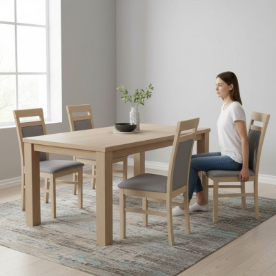 Gruppe Stull Garnitur Textil Stoff Holz Gepolsterte Iesszëmmer Still 4x Stull