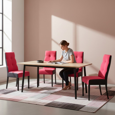 Set vu 4 x Still Sessel Design Holz Textil Gepolsterte Stillen Gastro Iesszëmmer Stoff Nei