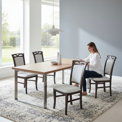 Iesszëmmerstull Léin Still Iesszëmmerstill Neien Textil Set 4x Massiv Holz Stull