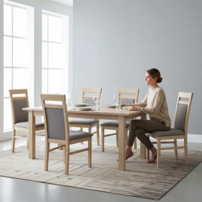 Garnitur Holz Lehn Polster Still Esszëmmer Textil Set 6x Fauteuil Stull Grupp