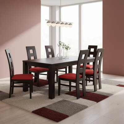 Design Set 6x Sëtz Grupp Textil Polster Still Gastro Iesszëmmer Stoff