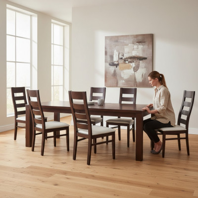 Grupp Sëtz Polster Lehn Still Garnitur Holz Massiv Luxus Sëtz Set 8x Stull