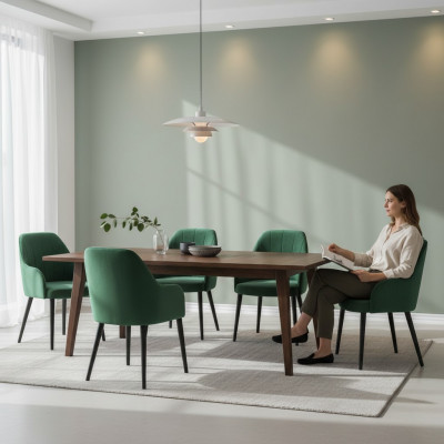 Kichen Still Elegant Iesszëmmer Stoff Nei Set 4x Sessel Stull Design Holz Textil
