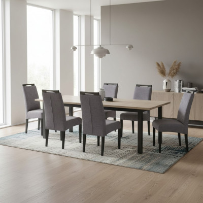 Iesszëmmer Still Stoff Set 8x Sesselen Textil Stull Designer Holz Polster Miwwelen