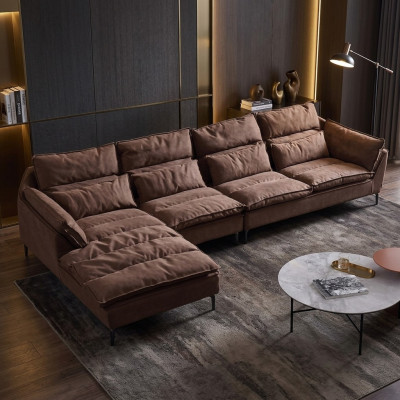 Wunnzëmmer Design Eck Textil Lieder Brong Luxus Sofa Couch Polstersëtzung L-Form Nei