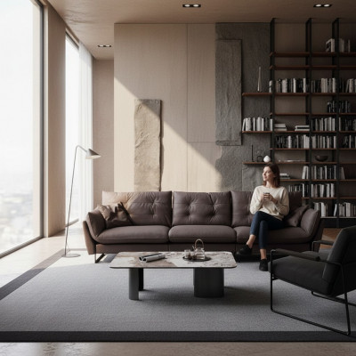 Sofa 4 Sëtz Sofas Luxus Konschtläder grouss Këssen 260cm Designer Miwwelen
