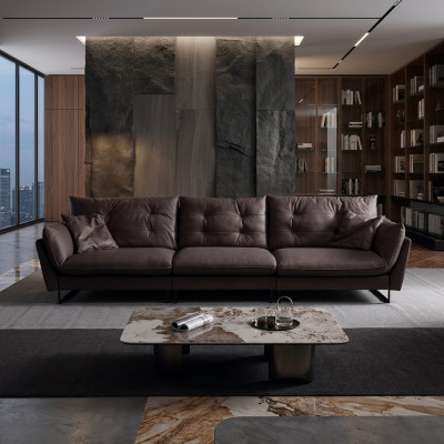 Sofa 4 Sëtz Sofas Luxus Konschtläder grouss Këssen 260cm Designer Miwwelen