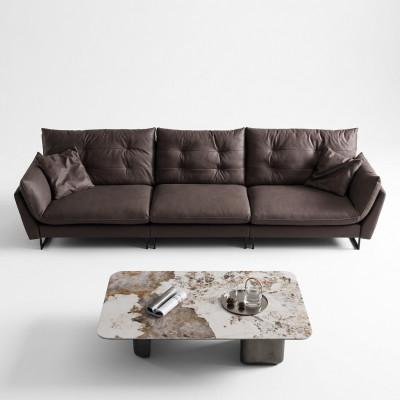 Sofa 4 Sëtz Sofas Luxus Konschtläder grouss Këssen 260cm Designer Miwwelen