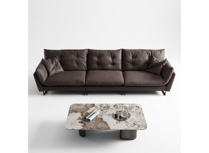 Sofa 4 Sëtz Sofas Luxus Konschtläder grouss Këssen 260cm Designer Miwwelen