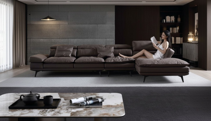 Wunnzëmmer L-Form Modern Braun Design Sofas Nei Ecksofa Polsterung
