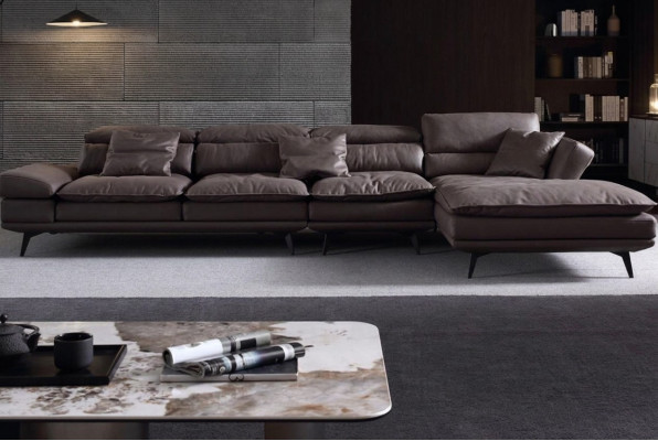 Wunnzëmmer L-Form Modern Braun Design Sofas Nei Ecksofa Polsterung