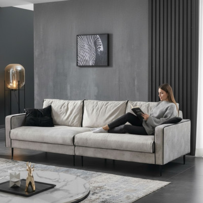 Design-Sofa 4-Sëtz Polster Couchen Textil Wunnzëmmer Garnitur Miwwelen