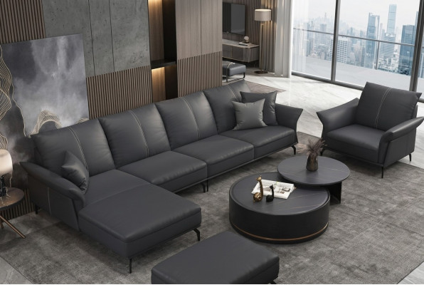 Wunnzëmmer L-Form Schwarz Modern Luxus Multifunktioun Sofa Canapé