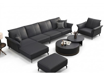 Wunnzëmmer L-Form Schwarz Modern Luxus Multifunktioun Sofa Canapé