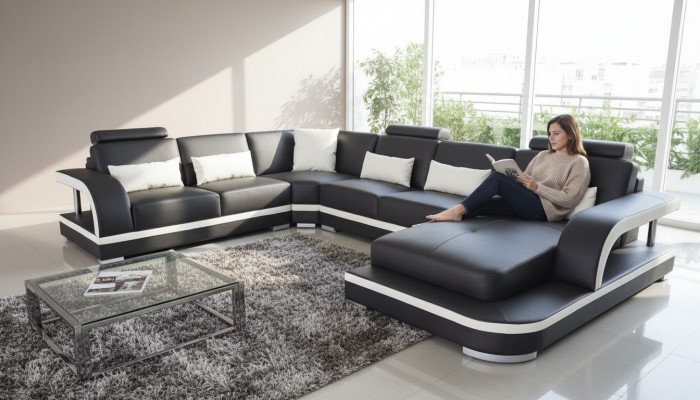 Wunnzëmmer Ecksofa U-Form Holz Nei Modernen Design Polsterung Couch