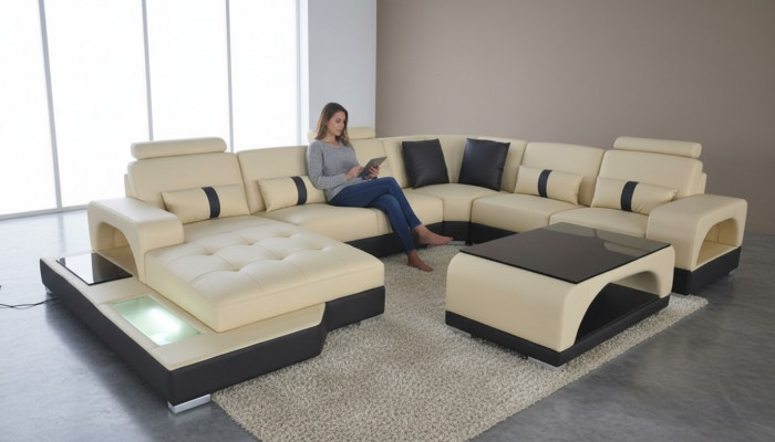 Ecksofa U-Form Couch Textil Schwaarz U Form Wunnlandschaft Modern Luxus Couchen