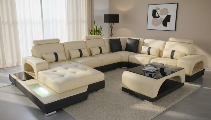 Ecksofa U-Form Couch Textil Schwaarz U Form Wunnlandschaft Modern Luxus Couchen