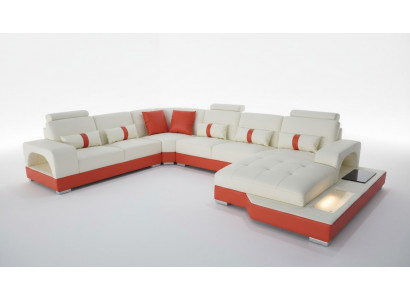 Ecksofa Lieder Sofa Couch Polster Eck Sëtz Wunnlandschaft U-Form Crème Orange Neie
