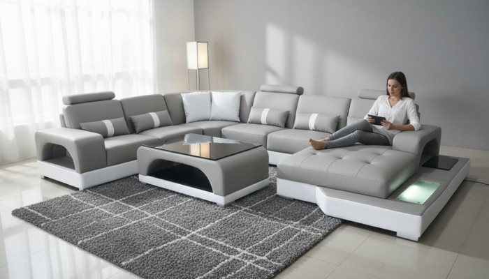 Eckcouch Design Ecksofa U-Form Wunnlandschaft Couche Stoff Lieder Sofassen Polster