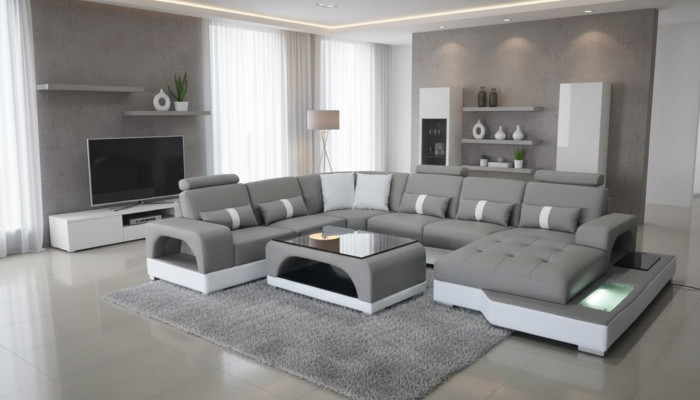 Eckcouch Design Ecksofa U-Form Wunnlandschaft Couche Stoff Lieder Sofassen Polster