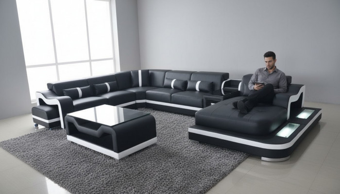 Eckcouch U-Form Wunnlandschaft Canapé Couch Këssen Eck Stoff Canapéen Nei