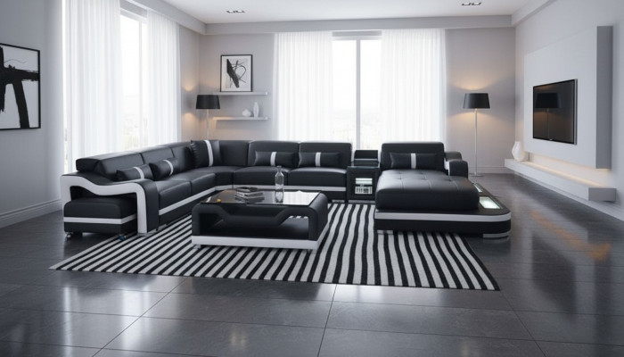 Eckcouch U-Form Wunnlandschaft Canapé Couch Këssen Eck Stoff Canapéen Nei