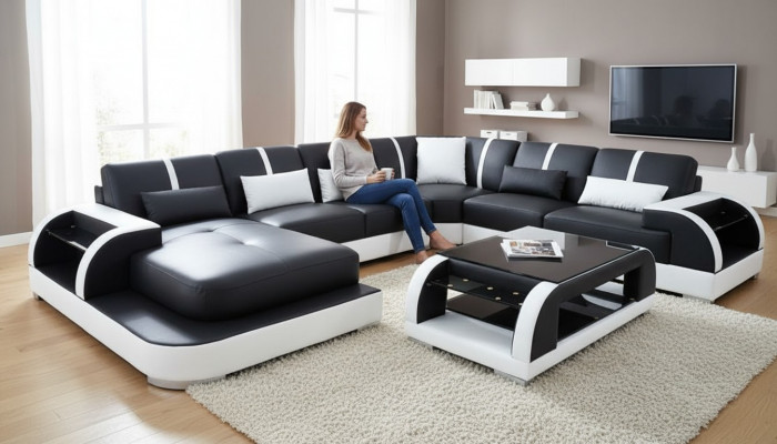 Sofa Canapé Polster Eck Garnitur Stoff Sofas Lieder Ecksofa U-Form Wunnlandschaft