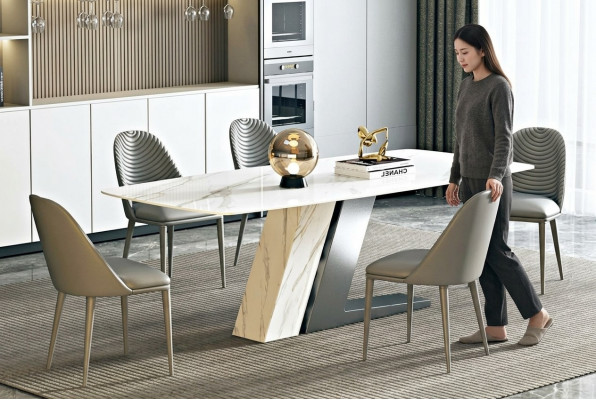 Iessdësch Marmor Bronzen Dëscher Wunnzëmmer Italien Luxus Designer Edelstol Nei