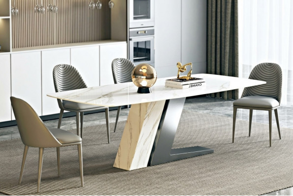 Iessdësch Marmor Bronzen Dëscher Wunnzëmmer Italien Luxus Designer Edelstol Nei