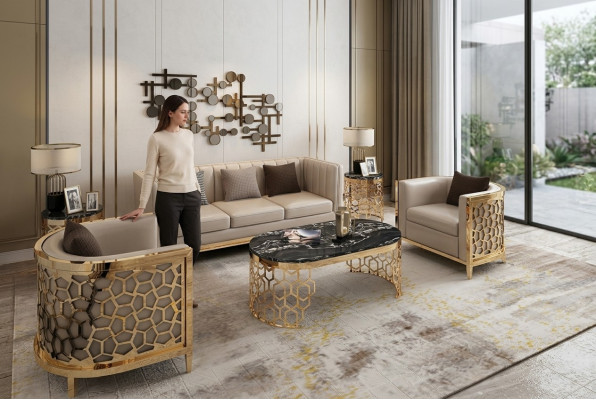 Design Polster Sofas Lieder Relax Modern NEI Beige Sëtzgarnitur 3+1+1 Sëtzer