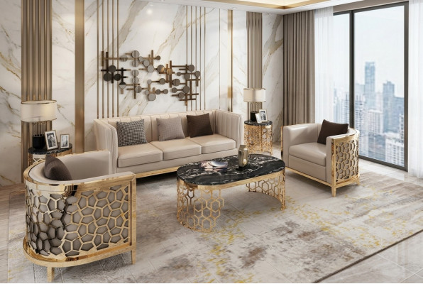 Design Polster Sofas Lieder Relax Modern NEI Beige Sëtzgarnitur 3+1+1 Sëtzer