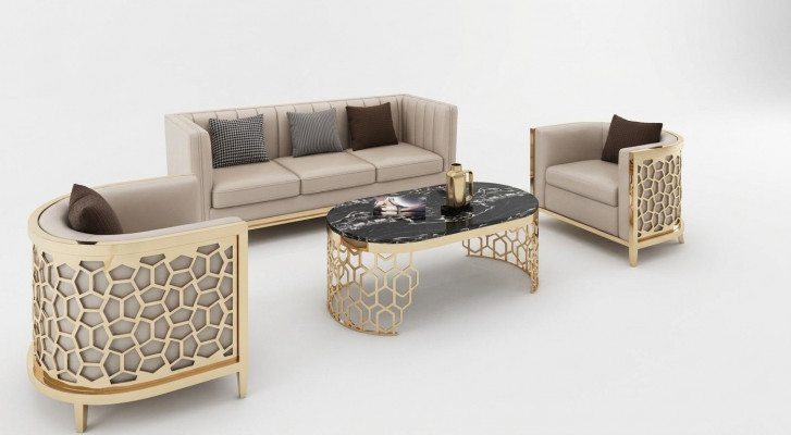 Design Polster Sofas Lieder Relax Modern NEI Beige Sëtzgarnitur 3+1+1 Sëtzer