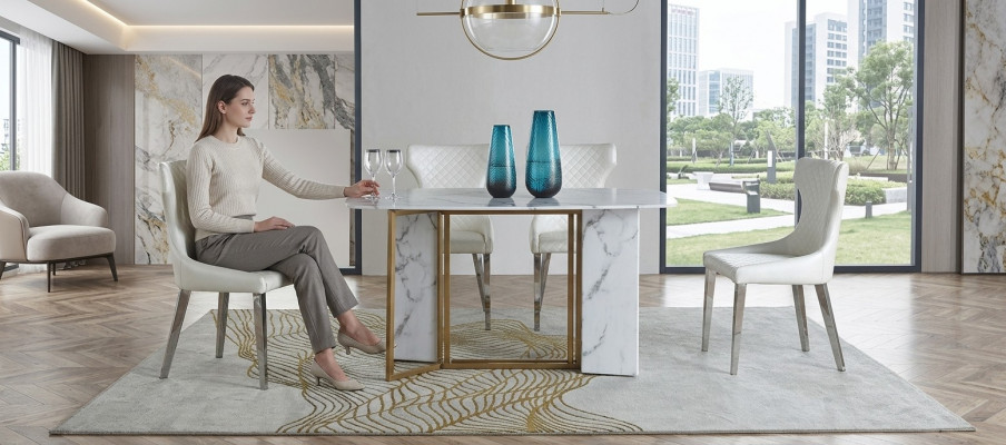 Luxusmiwwelen Marmortabellen 180x90cm Wunnzëmmer Hotel Iesszëmmer Dësch Designer Nei