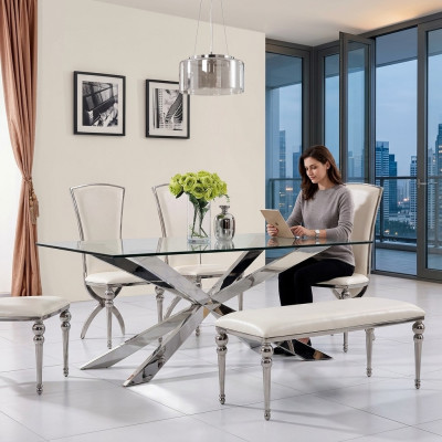 Luxus Dëschen Design Iesszëmmer 180x90cm Iessdëscher Glas Miwwelen Design Dëscher Nei