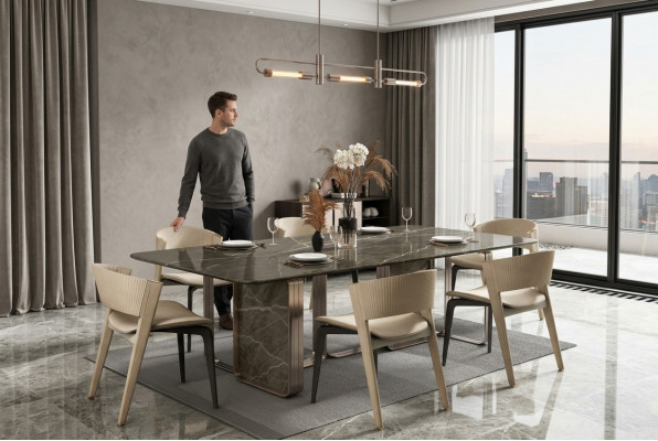 Luxus Iessdësch Dësch Metall Dëscher Héichglanz Iesszëmmer Design Modern Iessdëscher