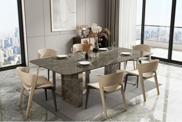 Luxus Iessdësch Dësch Metall Dëscher Héichglanz Iesszëmmer Design Modern Iessdëscher