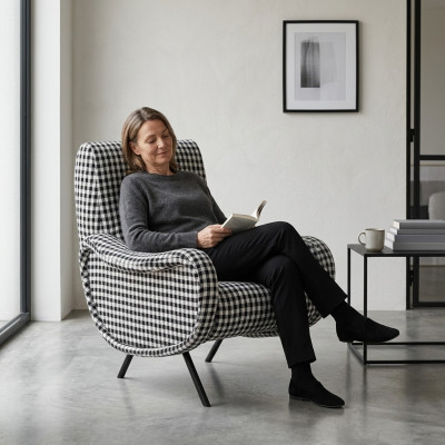 Designer Lehnstull Polstersofa 1-Sëtzer Edelstol mat Textil Sëtzstell.