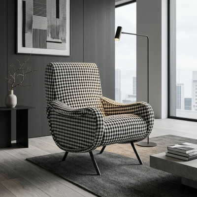 Designer Lehnstull Polstersofa 1-Sëtzer Edelstol mat Textil Sëtzstell.
