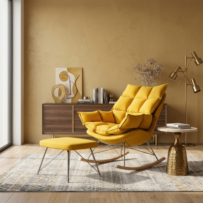 Still Metallsdesign Gepolsteren Lounge Schwéngsstull Sëtz Zëmmer Schwankstull