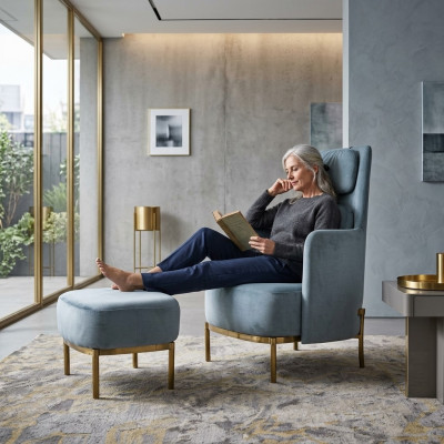 Fotell Still Këssen Televisiounsapparat Lieder Textil Stoff Gro Design Lounge