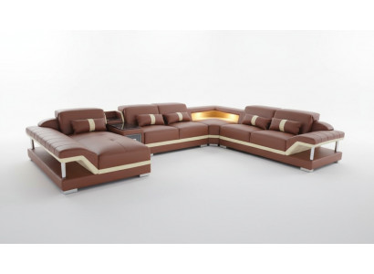 Wunnlandschaft U-Form Crème Braun Ecksofa Lieder Sofa Canapé Polster Eck Sëtz Nei