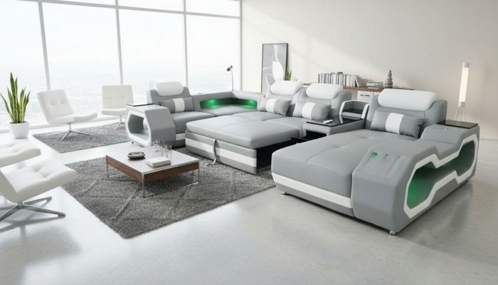 Grau Nei Sofa U-Form Stoffsofa Couch Wohnlandschaft Design Modern Lieder Sofas